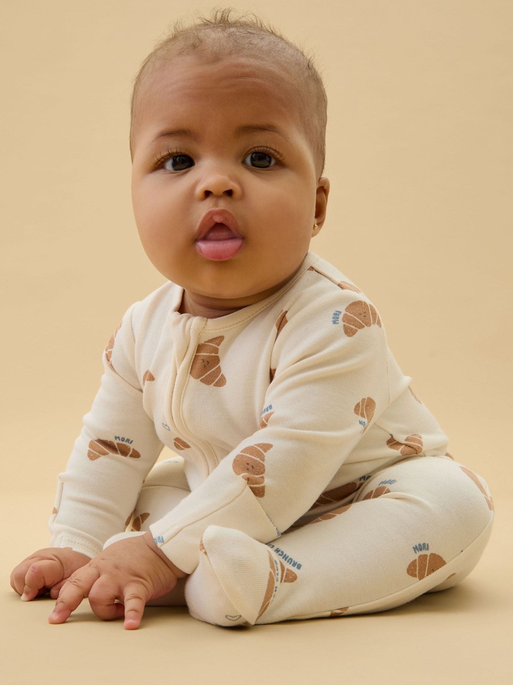 MORI Cream Brunch Club Supersoft Two Way Zip Up Sleepsuit