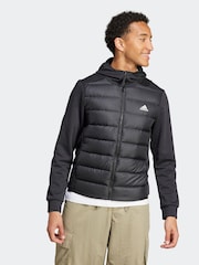 adidas Black Essentials Hybrid Down Hooded Jacket - Image 1 of 7