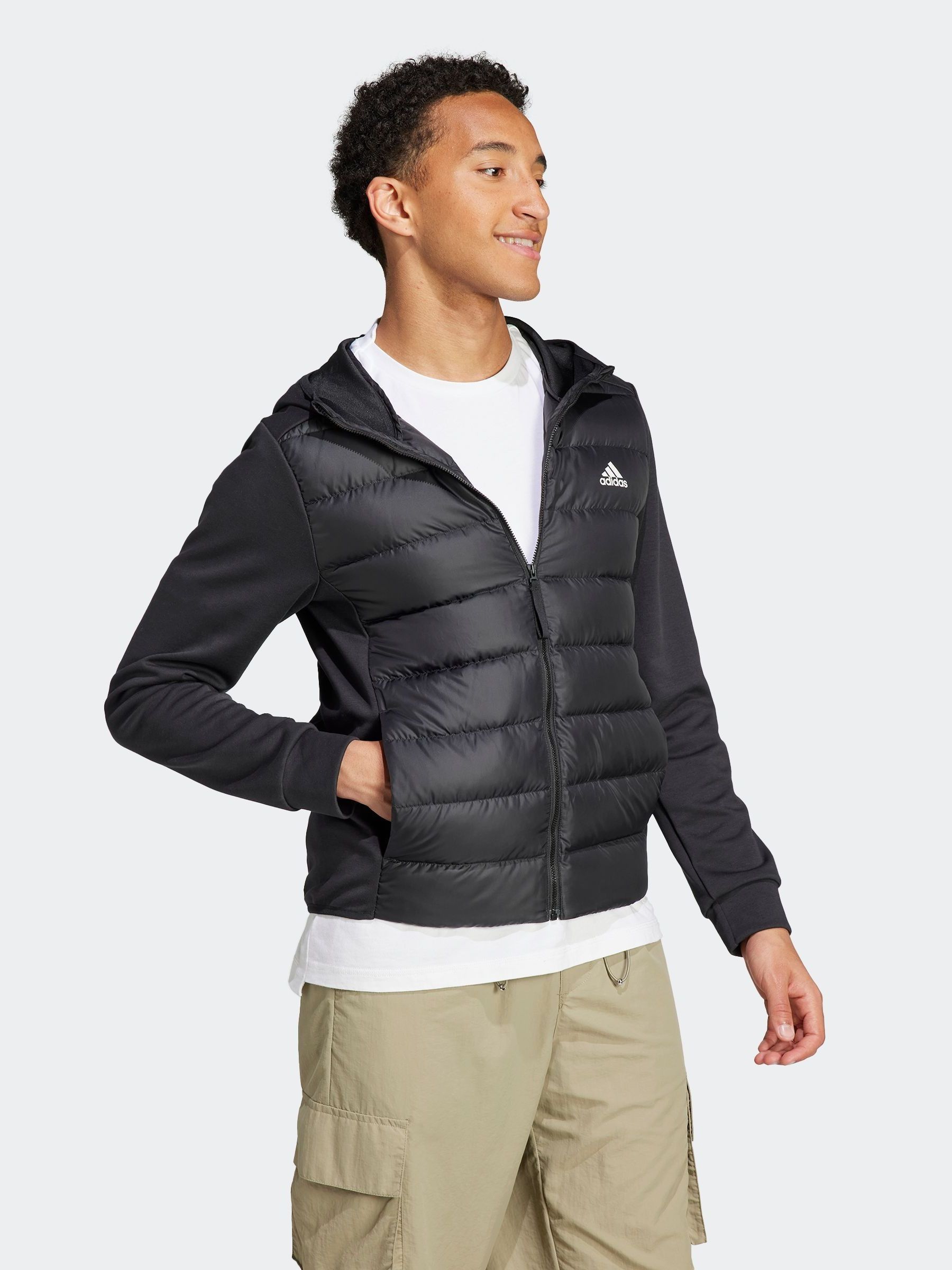 Buy adidas Black Essentials Hybrid Down Hooded Jacket from