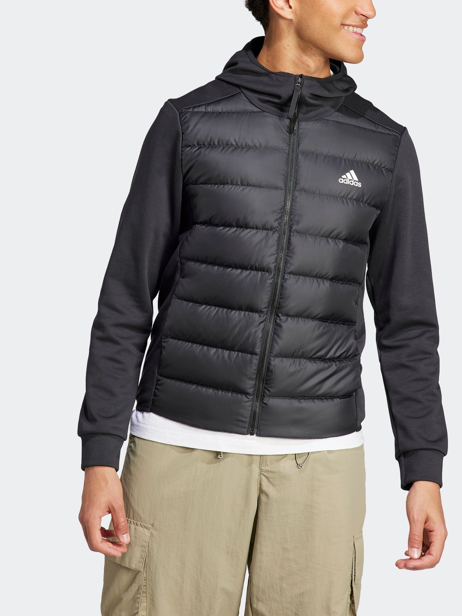 Buy adidas Black Essentials Hybrid Down Hooded Jacket from