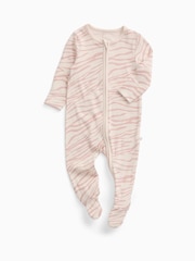 MORI Pink Ribbed Zebra Stretch Supersoft Two Way Zip-Up Sleepsuit - Image 1 of 2