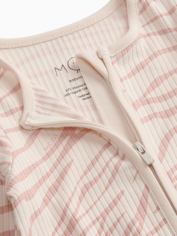 MORI Pink Ribbed Zebra Stretch Supersoft Two Way Zip-Up Sleepsuit - Image 2 of 2