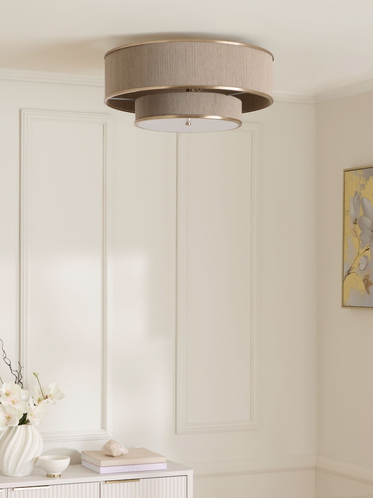 Lipsy Taupe Wrapped 2 Tier Flush Ceiling Light - Image 2 of 6 Lipsy Taupe Wrapped 2 Tier Flush Ceiling Light - Image 2 of 6