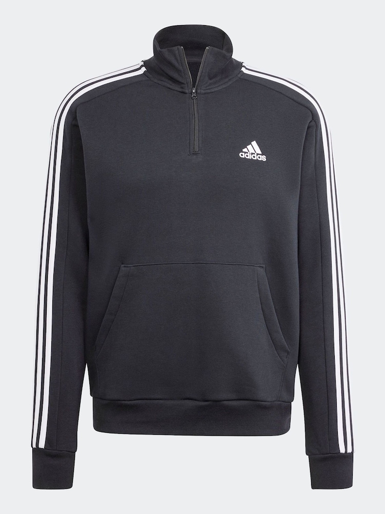 adidas Black Essentials Fleece 3-Stripes 1/4-Zip Sweatshirt - Image 7 of 7