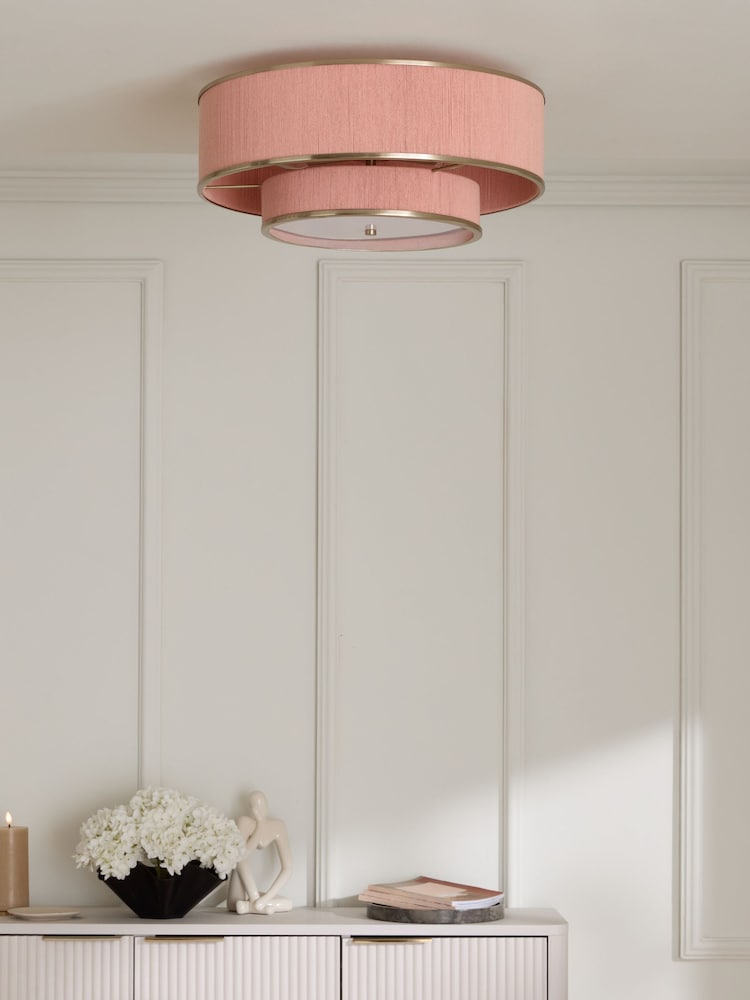 Lipsy Pink Wrapped 2 Tier Flush Ceiling Light - Image 1 of 5 Lipsy Pink Wrapped 2 Tier Flush Ceiling Light - Image 1 of 5