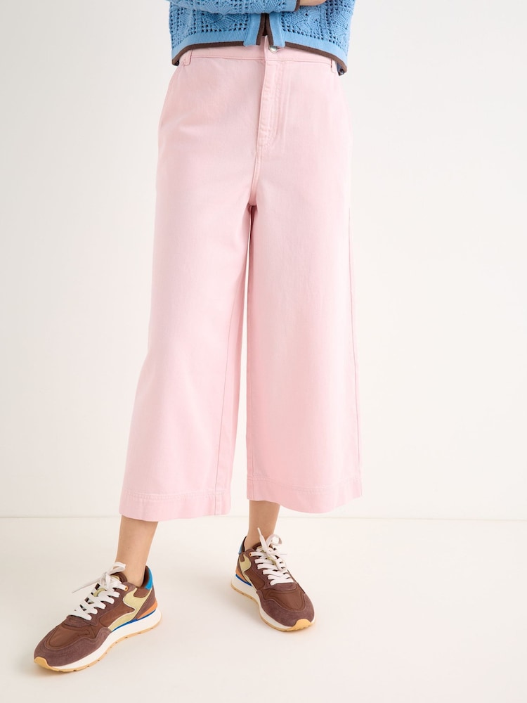 Oliver Bonas Pink Light Pink Cropped Ultra Wide Leg Jeans - Image 1 of 7 Oliver Bonas Pink Light Pink Cropped Ultra Wide Leg Jeans - Image 1 of 7