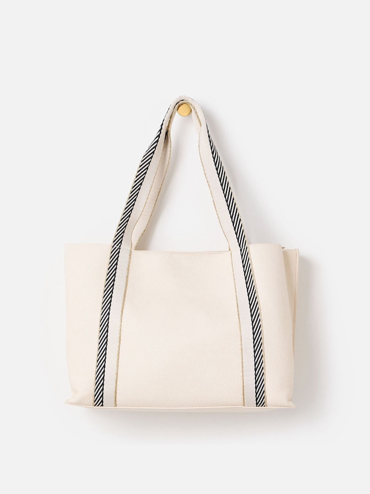 Oliver Bonas Cream Emma Cream Stripe Tote Bag - Image 1 of 6 Oliver Bonas Cream Emma Cream Stripe Tote Bag - Image 1 of 6