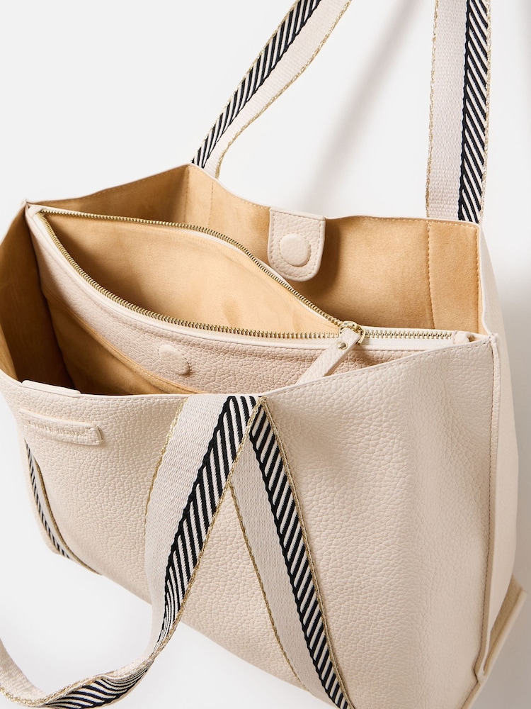 Oliver Bonas Cream Emma Cream Stripe Tote Bag - Image 2 of 6 Oliver Bonas Cream Emma Cream Stripe Tote Bag - Image 2 of 6