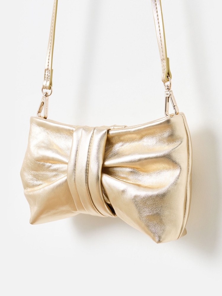 Oliver Bonas Gold Gold Metallic Bow Clutch Bag - Image 1 of 8