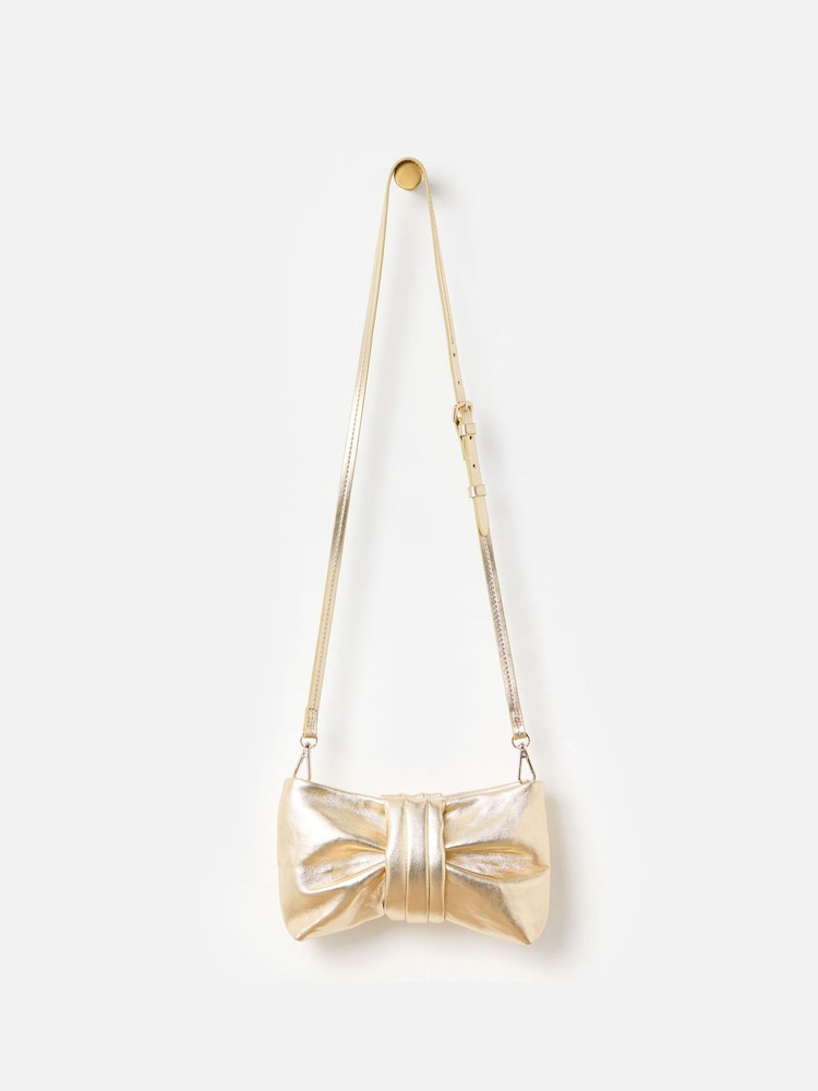 Oliver Bonas Gold Gold Metallic Bow Clutch Bag - Image 2 of 8