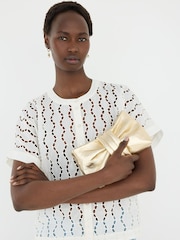 Oliver Bonas Gold Gold Metallic Bow Clutch Bag - Image 8 of 8