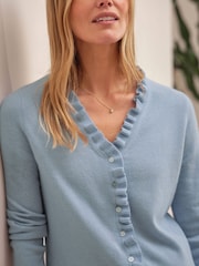 Pure Collection Blue Cashmere Ruffle Cardigan - Image 3 of 3