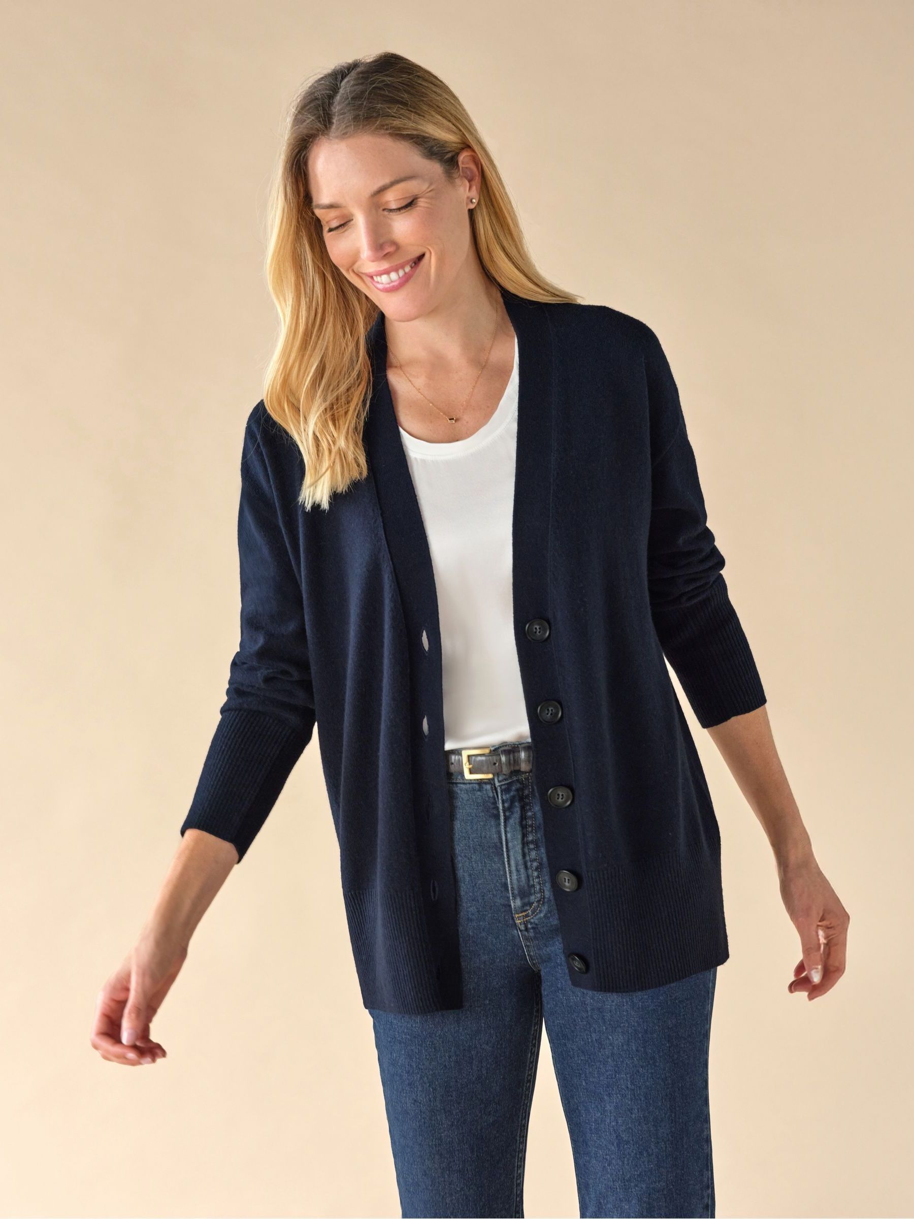 Buy Pure Collection Navy Blue Cashmere Boyfriend Cardigan from