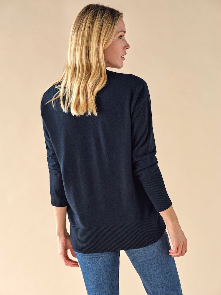 Pure Collection Blue Cashmere Boyfriend Cardigan - Image 2 of 3
