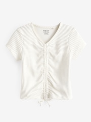 Ecru White Textured Ruche Front T-Shirt (3-16yrs) - Image 4 of 6