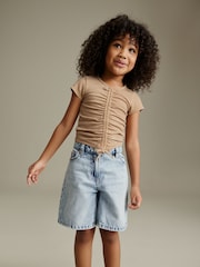 Neutral Textured Ruche Front T-Shirt (3-16yrs) - Image 2 of 6