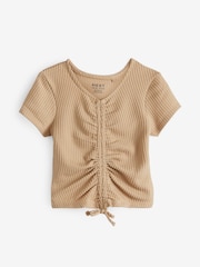 Neutral Textured Ruche Front T-Shirt (3-16yrs) - Image 4 of 6