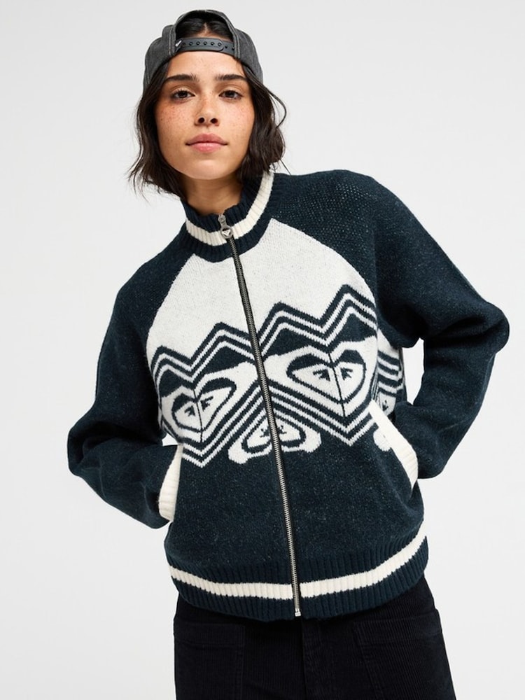 Roxy Black/White Under North Mock Neck Cardigan - Image 1 of 7 Roxy Black/White Under North Mock Neck Cardigan - Image 1 of 7