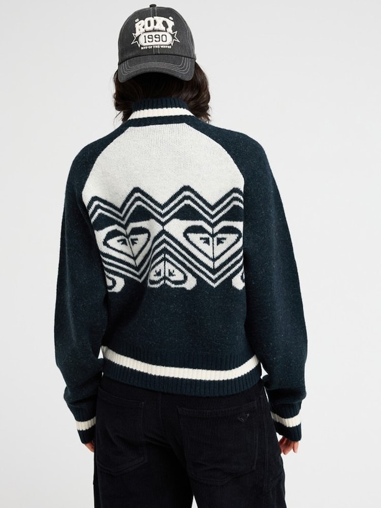Roxy Black/White Under North Mock Neck Cardigan - Image 2 of 7 Roxy Black/White Under North Mock Neck Cardigan - Image 2 of 7