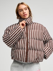 Roxy Brown Stripe Diamond Forest Hooded Puffer Jacket - Image 1 of 7