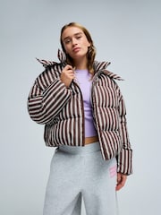 Roxy Brown Stripe Diamond Forest Hooded Puffer Jacket - Image 6 of 7