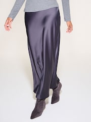 Dark Grey Satin Midi Skirt - Image 3 of 5