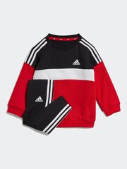 adidas Black/Red Kids Sportswear Tiberio 3-Stripes Colourblock Tracksuit Set - Image 1 of 4