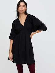 Raffya Black Soipoi Ruched V-Neck Mini Dress In Black - Image 3 of 4