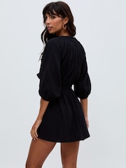 Raffya Black Soipoi Ruched V-Neck Mini Dress In Black - Image 4 of 4