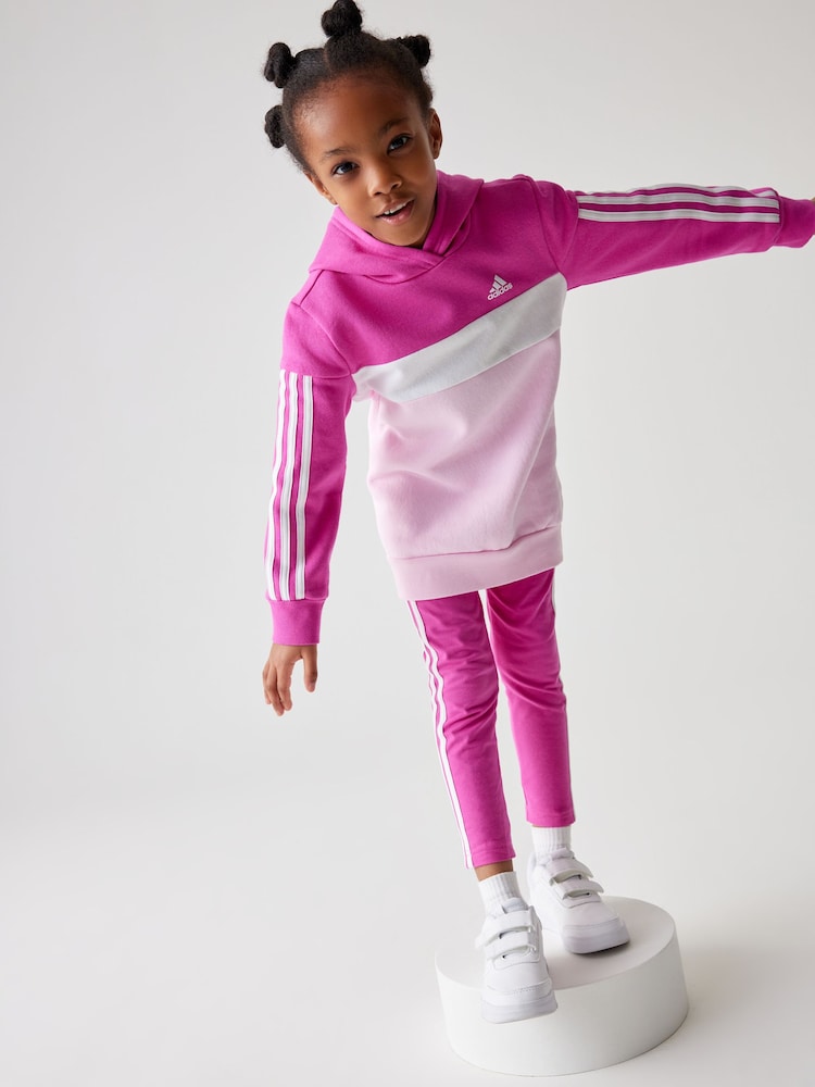 rožnata - Adidas Otroška športna oblačila Tiberio 3-črtast; progast Colorblock Fleece Leggings Set - Slika 1 iz 12
