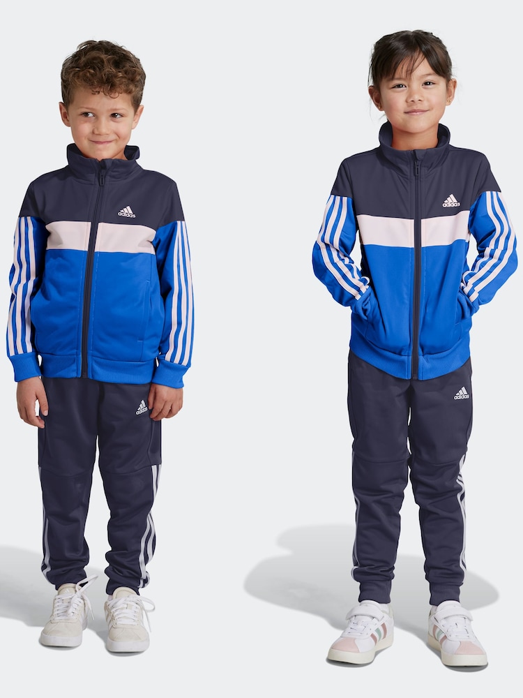 adidas Blue Kids Sportswear Tiberio 3-Stripes Colorblock Shiny Tracksuit - Image 1 of 14