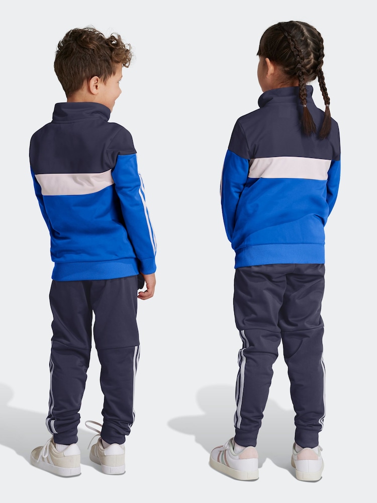 adidas Blue Kids Sportswear Tiberio 3-Stripes Colorblock Shiny Tracksuit - Image 2 of 14