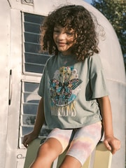 Khaki Green Sequin Butterfly T-Shirt and Cycling Shorts Set (3-16yrs) - Image 1 of 6