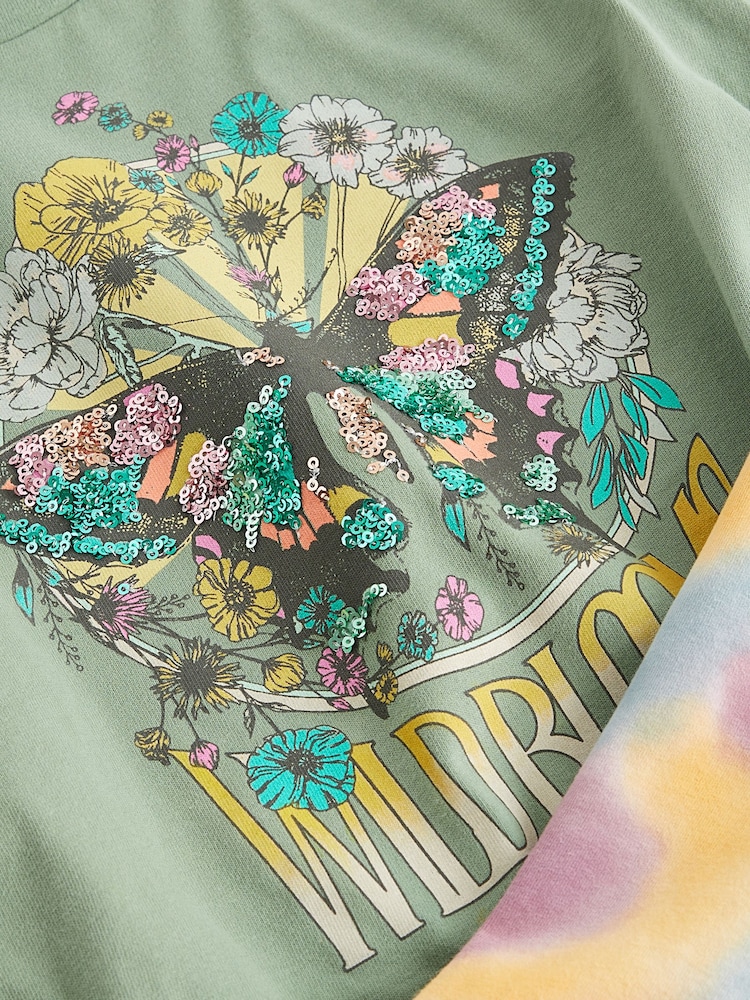 Khaki Green Sequin Butterfly T-Shirt and Cycling Shorts Set (3-16yrs) - Image 6 of 6