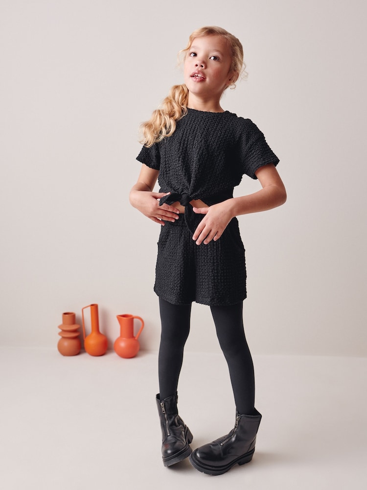 Black Textured Crinkle Tie Front T-Shirt and Shorts Set (3-16yrs) - Image 1 of 1