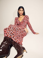 Myleene Klass Pink Animal Print Wrap Dress - Image 2 of 6