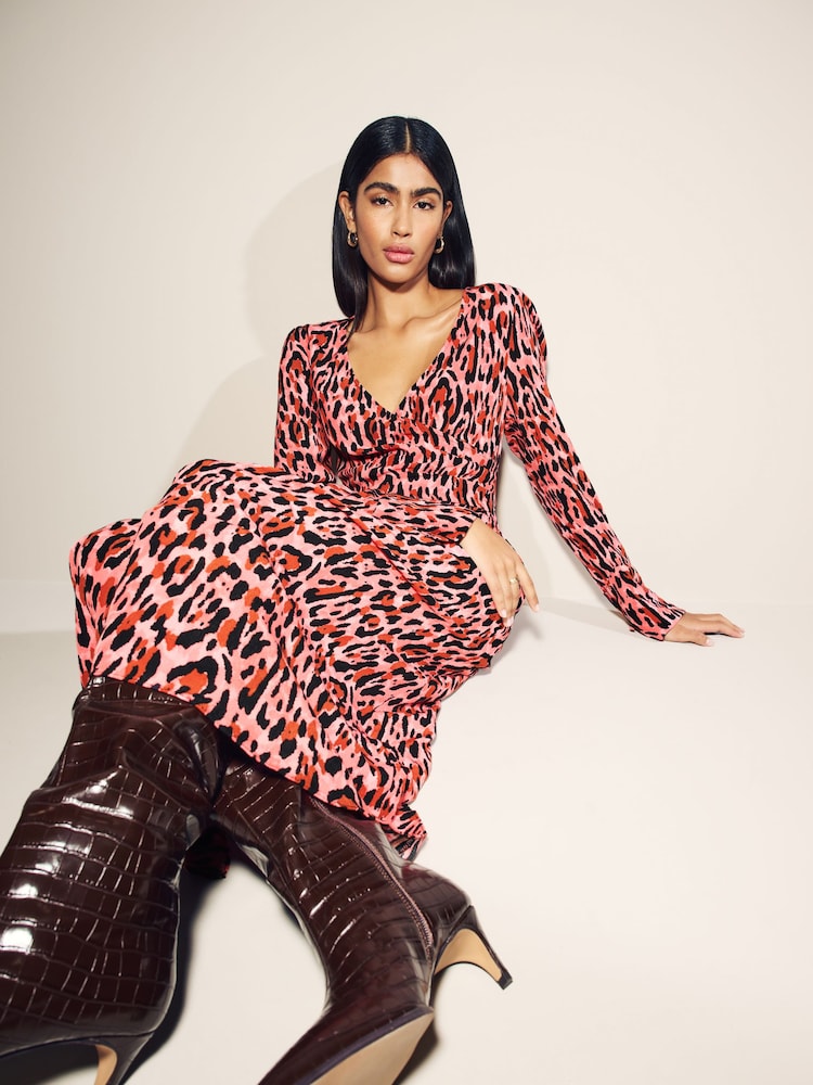 Myleene Klass Pink Animal Print Wrap Dress - Image 2 of 6