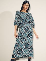 Myleene Klass Blue Ikkat Bow Back Dress - Image 1 of 5