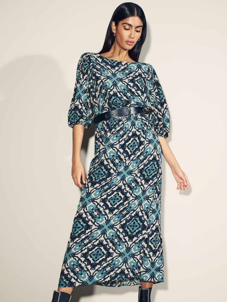 Myleene Klass Blue Ikkat Bow Back Dress - Image 1 of 5