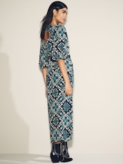 Myleene Klass Blue Ikkat Bow Back Dress - Image 2 of 5