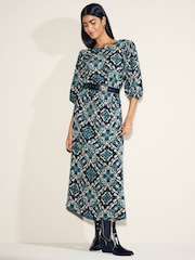 Myleene Klass Blue Ikkat Bow Back Dress - Image 3 of 5