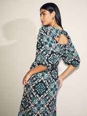 Myleene Klass Blue Ikkat Bow Back Dress - Image 4 of 5