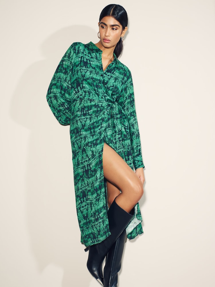 Myleene Klass Hemdkleid mit Ikatmuster, Grün - Bild 2 von 4 Myleene Klass Hemdkleid mit Ikatmuster, Grün - Bild 2 von 4
