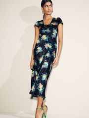 Myleene Klass Printed Black Satin Slip Dress - Image 1 of 4