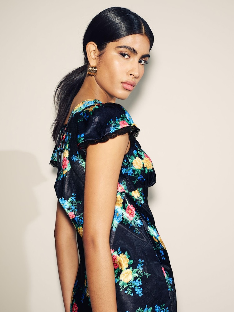 Myleene Klass Printed Black Satin Slip Dress - Image 4 of 4