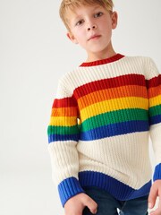 Little Bird by Jools Oliver Multi Rainbow Stripe Knitted Jumper - Image 1 of 7