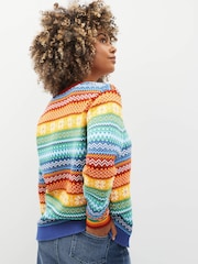 Little Bird by Jools Oliver Gestrickter Weihnachtspullover mit Norwegermuster und Regenbogen für Erwachsene - Bild 3 von 8