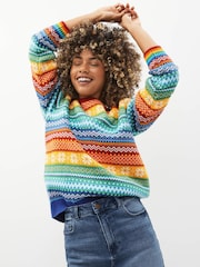 Little Bird by Jools Oliver Gestrickter Weihnachtspullover mit Norwegermuster und Regenbogen für Erwachsene - Bild 4 von 8