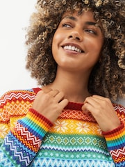 Little Bird by Jools Oliver Gestrickter Weihnachtspullover mit Norwegermuster und Regenbogen für Erwachsene - Bild 5 von 8