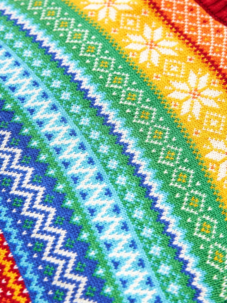 Little Bird by Jools Oliver Gestrickter Weihnachtspullover mit Norwegermuster und Regenbogen für Erwachsene - Bild 8 von 8